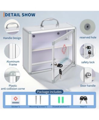 Lockable Medicine Cabinet with Clear Door and Handle, Wall Mount or Carry Storage Box for Bathroom and Home Use