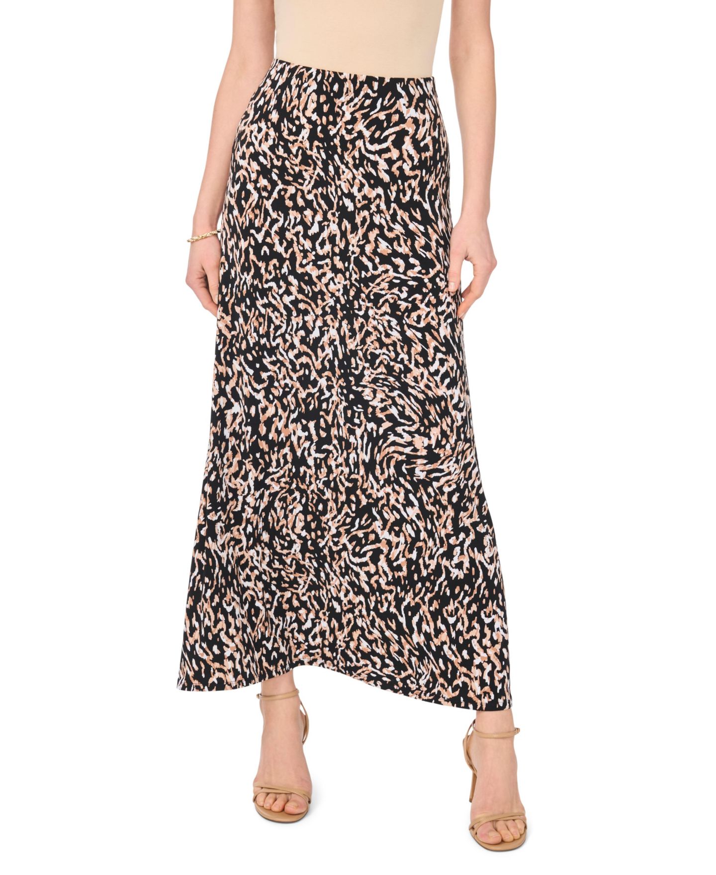 Женская юбка Vince Camuto Printed Pull-On Midi, цвет: Насыщенный чёрный — фото 1