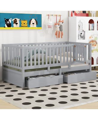 Twin Wood Daybed w/ Drawers and Fence Rails