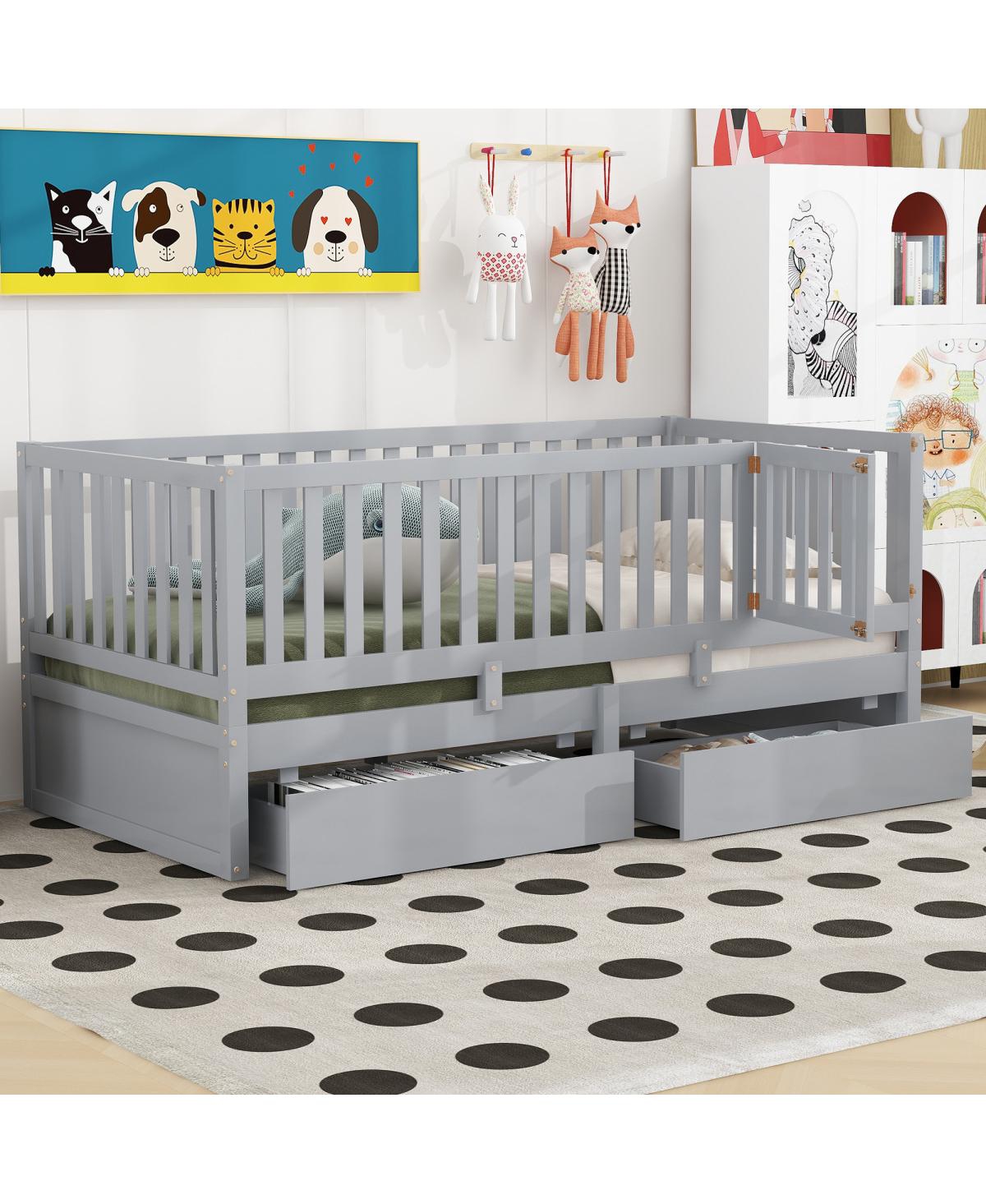 Streamdale Furniture Twin Wood Daybed w/ Drawers and Fence Rails - Gray