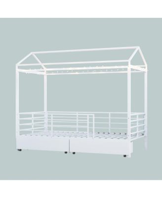 Kids House Floor Bed Frame with Roof