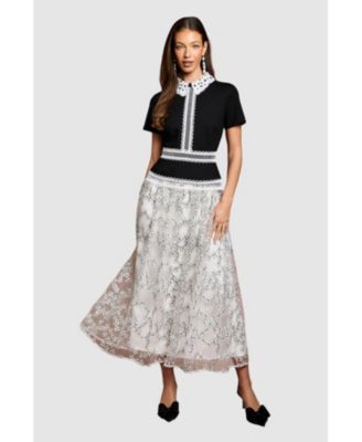 Women's Embroidered Mesh Skirt Midaxi Dress