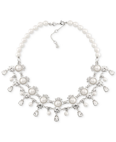 Carolee Silver-Tone Imitation Pearl and Crystal Collar Necklace