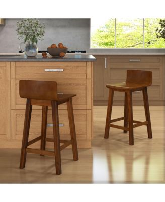 24.5'' Solid Wood Bar Stools Set of 4 Home Counter Kitchen Stools w/ Low Backrest and Footrest