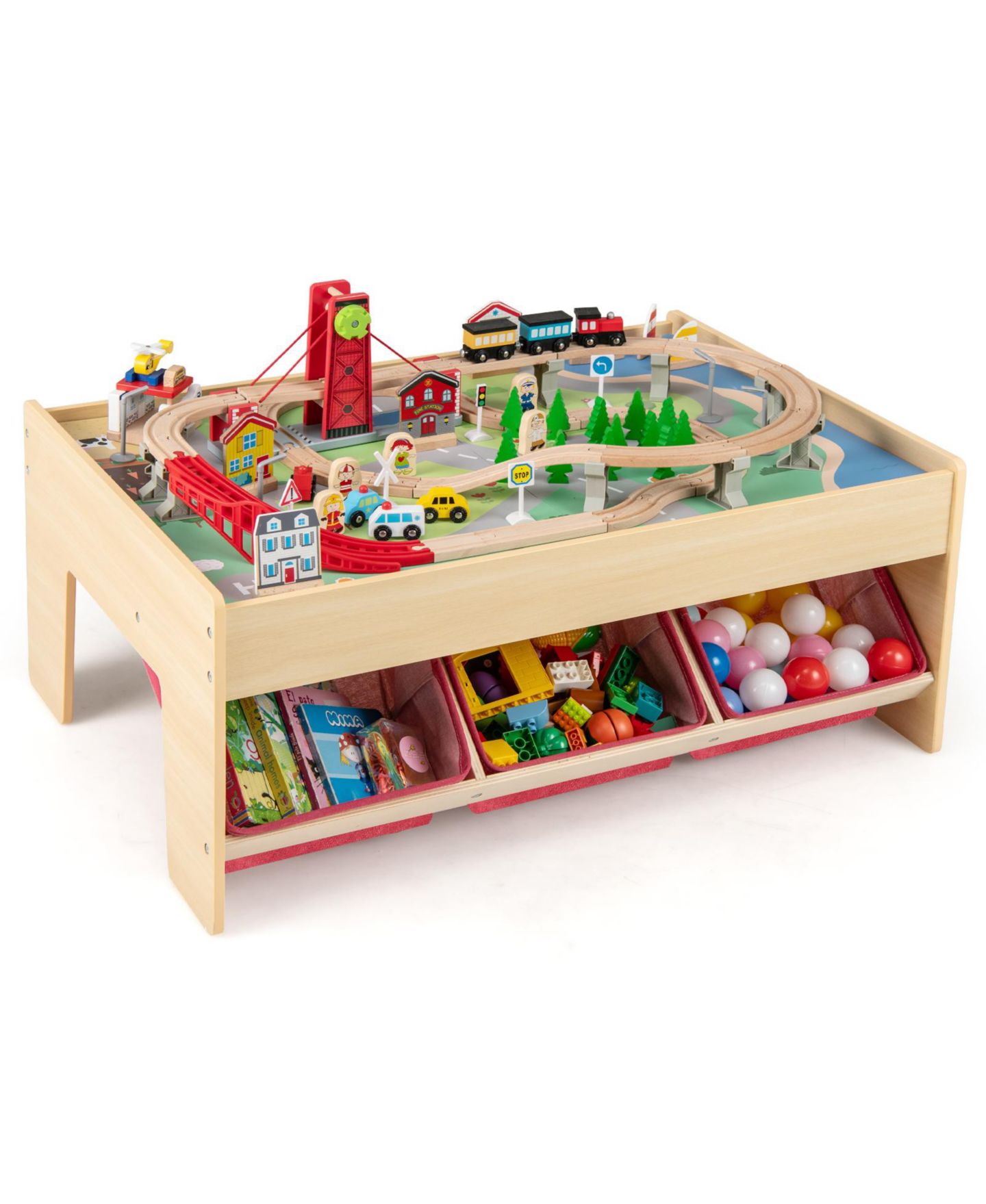 Детские игрушки Slickblue Magnetic Trains Reversible Wooden Train Set Table, от 3 лет, цвет: Светлый коричневый — фото 5