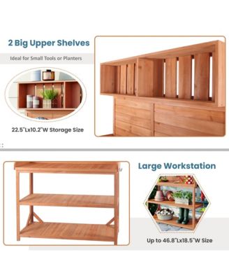 65" Large Wooden Farmhouse Rustic Outdoor Potting Bench Table, Patio Workstation, Garden Potting Bench