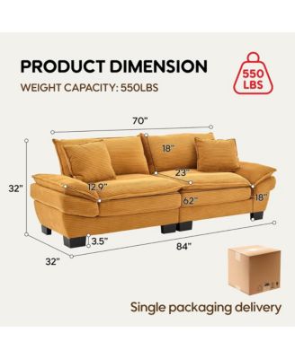 Modern 84" Corduroy Upholstered Sofa, Comfy Deep Seat Loveseat Sofa with 2 Pillows for Home Office and Living Room
