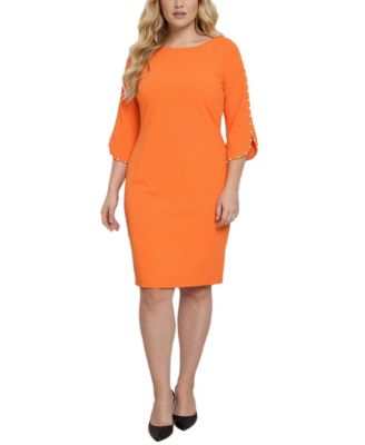 Plus Size 3/4-Petal-Sleeve Dress