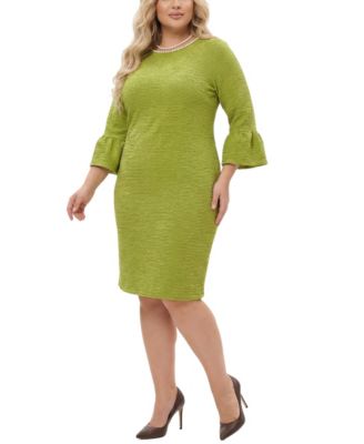 Plus Size 3/4-Sleeve Mother of Pearl Detail Dress