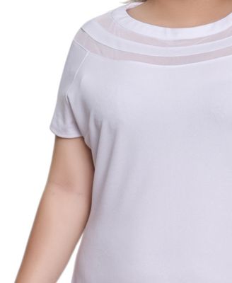 Plus Size Short-Sleeve Dress with Mesh Insets