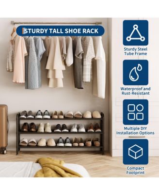 Metal Shoe Rack with Adjustable Flat or Tilt Shelves, Space Saving Shoe Storage Organizer for Entryway, Closet or Bedroom