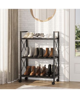 Slim Shoe Rack with Metal Frame and Fabric Shelves, Adjustable Shoe Storage Organizer for Entryway, Bedroom, Closet and Living Room