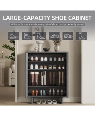 2 Piece 5 Tier Shoe Cabinet Set with Fluted Doors and Adjustable Shelves, Entryway Hallway Storage Organizer
