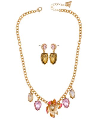 2-Pc. Gold-Tone Crystal Stone Accent Necklace and Earrings Set