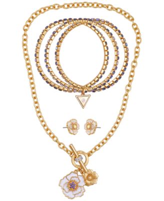 3-Pc. Rose Gold-Tone Necklace, Bracelet and Stud Earrings Set