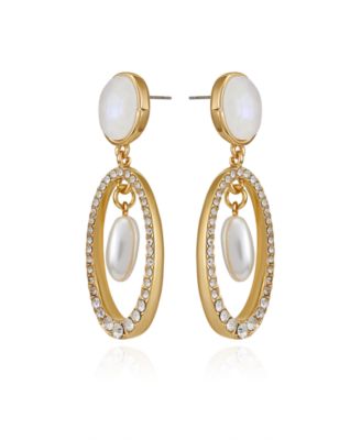 Imitation Pearl Gold-Tone Linear Drop Earrings