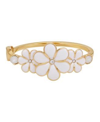 Gold-Tone Floral Side Hinge Bangle Bracelet