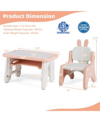 Kids Table and Rabbit Chair Set with Magnetic Drawing Boards