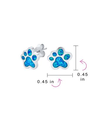 Best Friend Animal Pet Lover Created Opal Paw Print Stud Earrings Sterling Silver