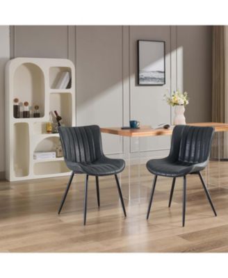 Dining Chair Set of 2 Black Faux Leather Dining Chairs for Kitchen Dining Room