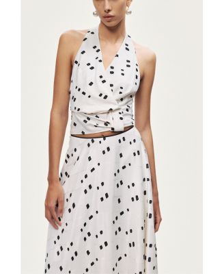 Women's High-Rise Midi Skirt with Print Details