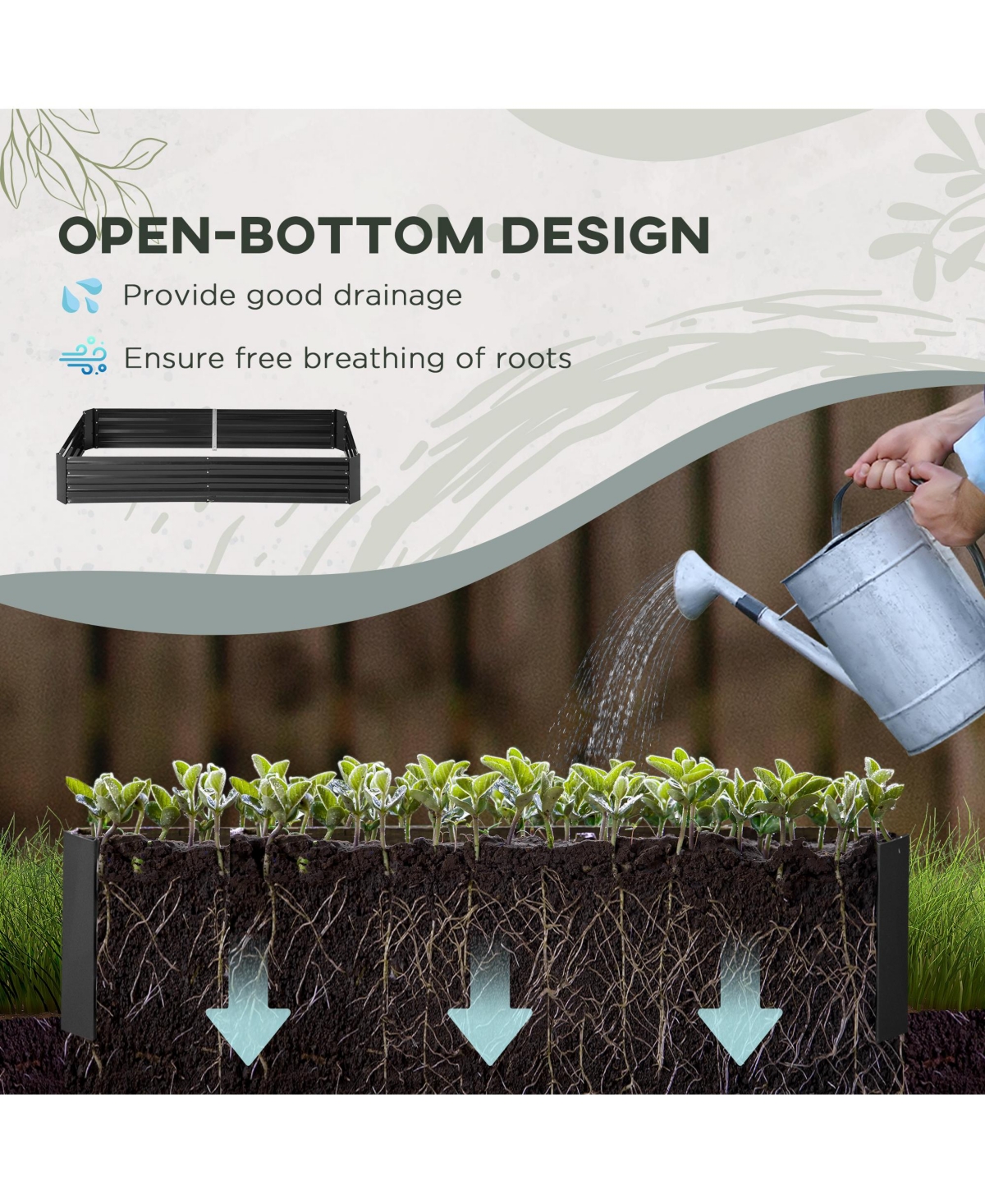 Outsunny Raised Garden Bed, Galvanized Elevated Planter Box with 2 Customizable Trellis Tomato Cages, Reinforced Rods, Elevated & Metal for Climbing V