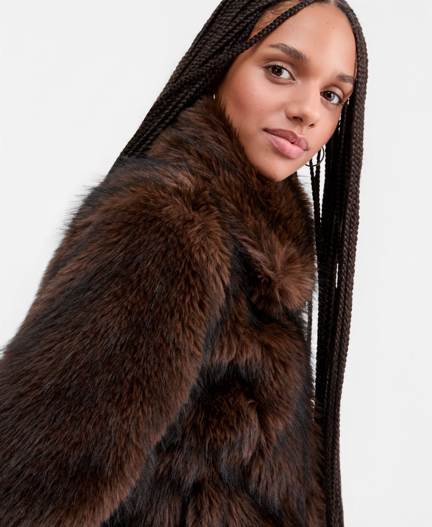 Женское пальто Sebby Faux-Fur Collared, цвет: Коричневый / Чёрный — фото 3