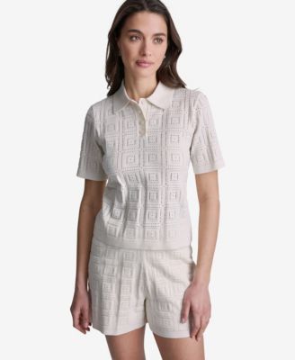 Women's Open-Stitch Polo Short-Sleeve Top