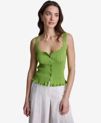 Women's Ribbed Button-Front Scoop Neck Tank Top