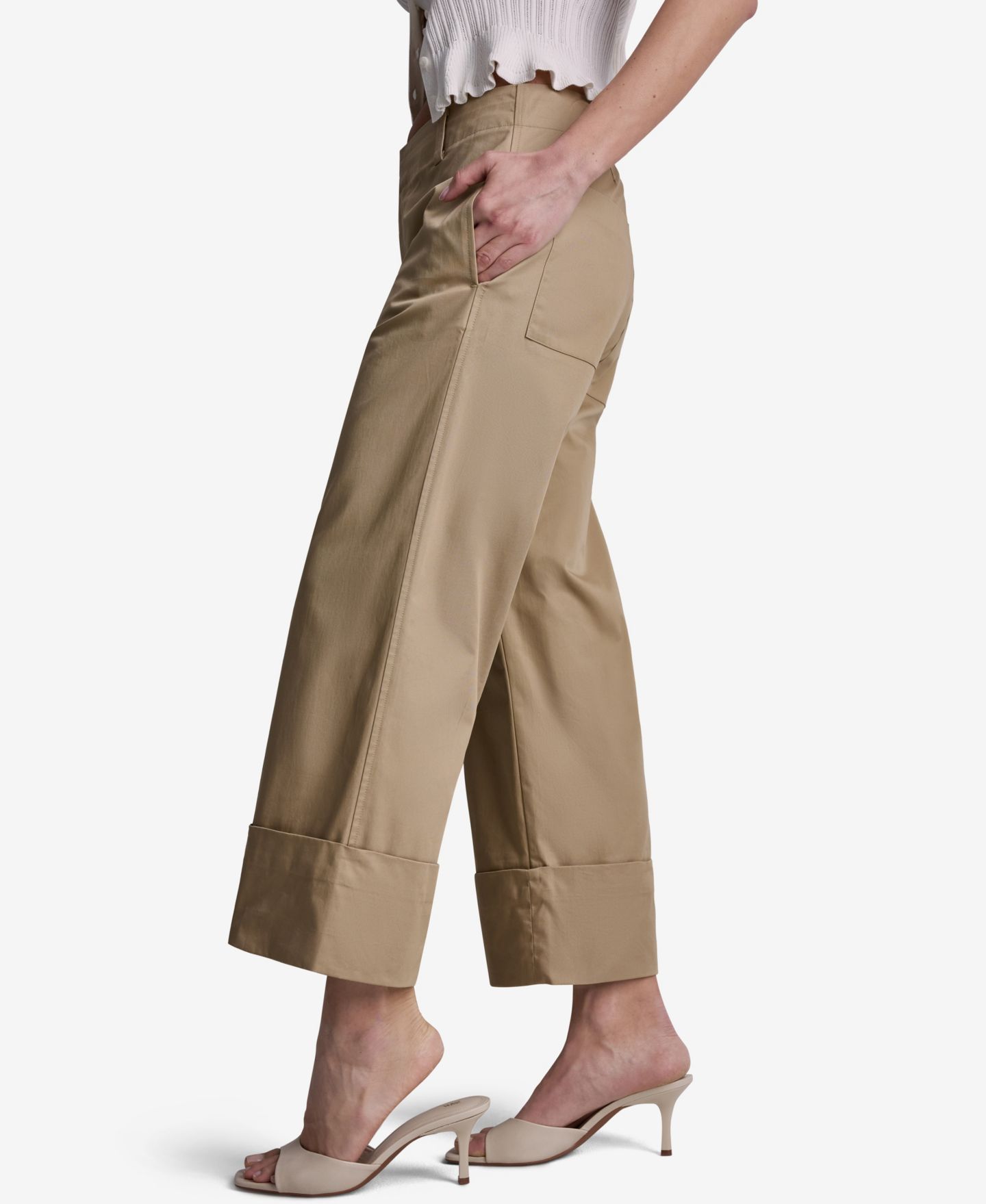 Женские брюки BCBG Cuffed Wide-Leg Cropped Pants, цвет: Коричневый — фото 3