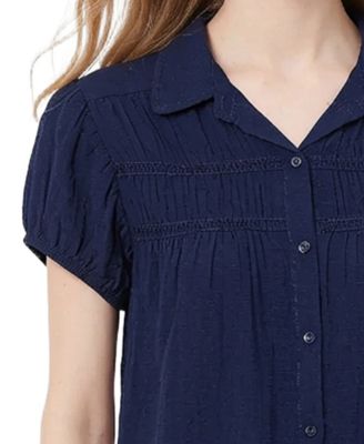Women's Cap-Sleeve Rouched Yoke Top