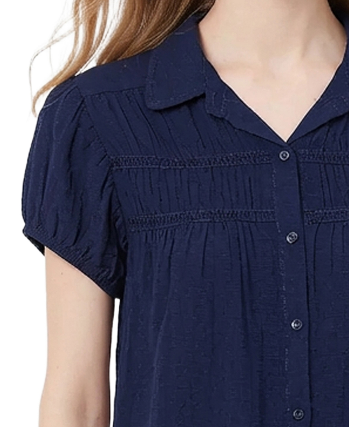 Ny Collection Women's Cap Sleeve Rouched Yoke Top