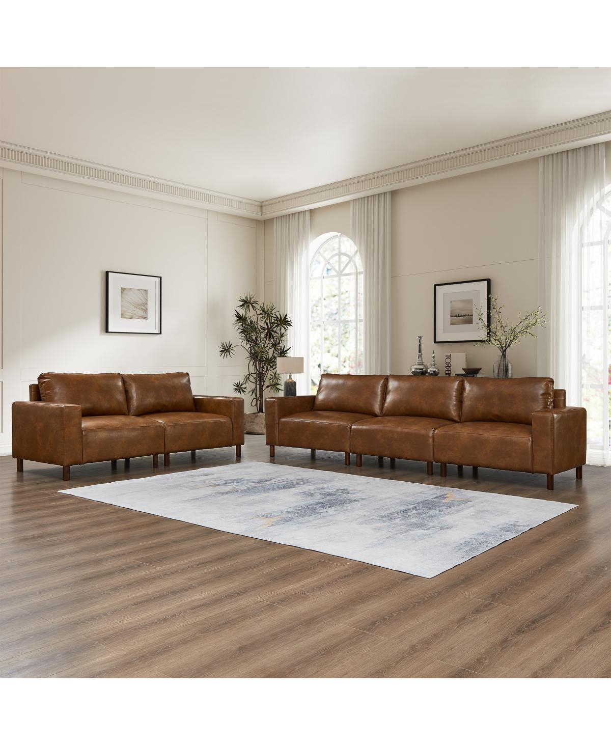 Streamdale Furniture Luxury Brown Faux Leather 2-Piece Sofa & Loveseat Set