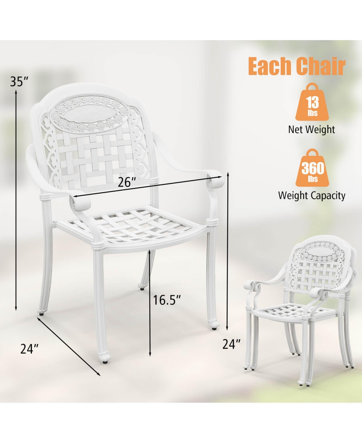 Gymax Set Of 4 Patio Cast Aluminum Armrest Chairs Dining Stackable Outdoor