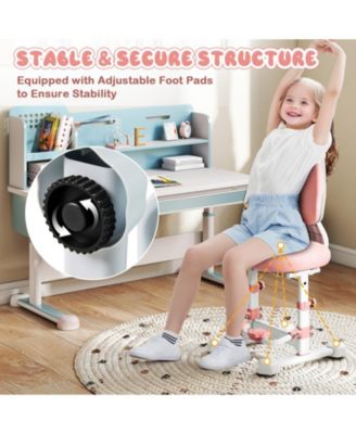 Kids Study Chair with Double Backrest, Adjustable Height and Footrest