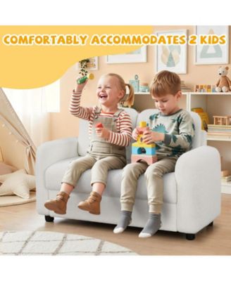 2-Seat Kids Sofa with Teddy Fleece Upholstery and Solid Wood Frame