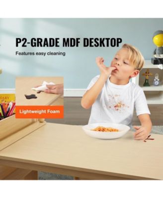 Kids Art Table and 2 Chairs, 2-in-1 Toddler Craft and Play Activity Table, Wood Set