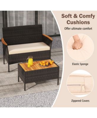 4 Piece Patio Wicker Sofa Set 2 Rattan Chairs and Loveseat with Table