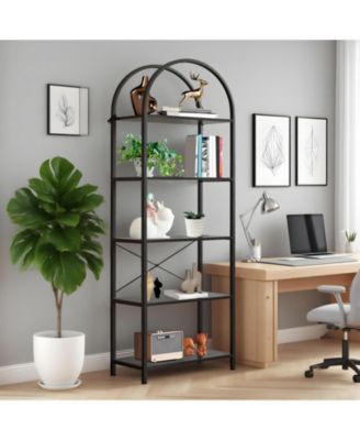 5-Tier Modern Arched Bookshelf with Metal Frame, Tall Open Display Storage Rack