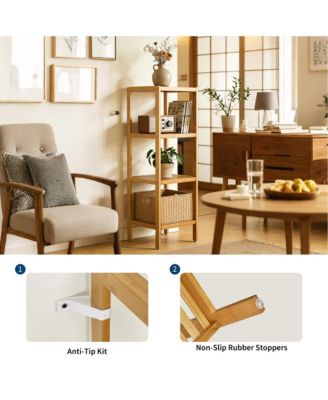 4-Tier Bamboo Shelf Narrow Bathroom Shelf with Slatted Shelves Wood Plant Stand Standing Towel Rack Corner Rack