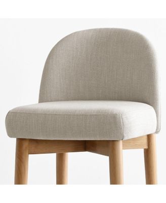 Armless Upholstered Counter Height Stools Set of 3, Linen, Wood Legs