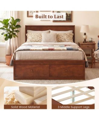 Full Size Bed Frame w/Storage Drawers Headboard Wooden Slat Support