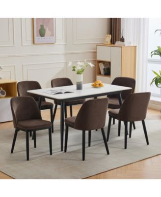 Modern Dining Chair Set of, Linen Upholstered Kitchen Chair with Curved Back, Sold Wood Legs