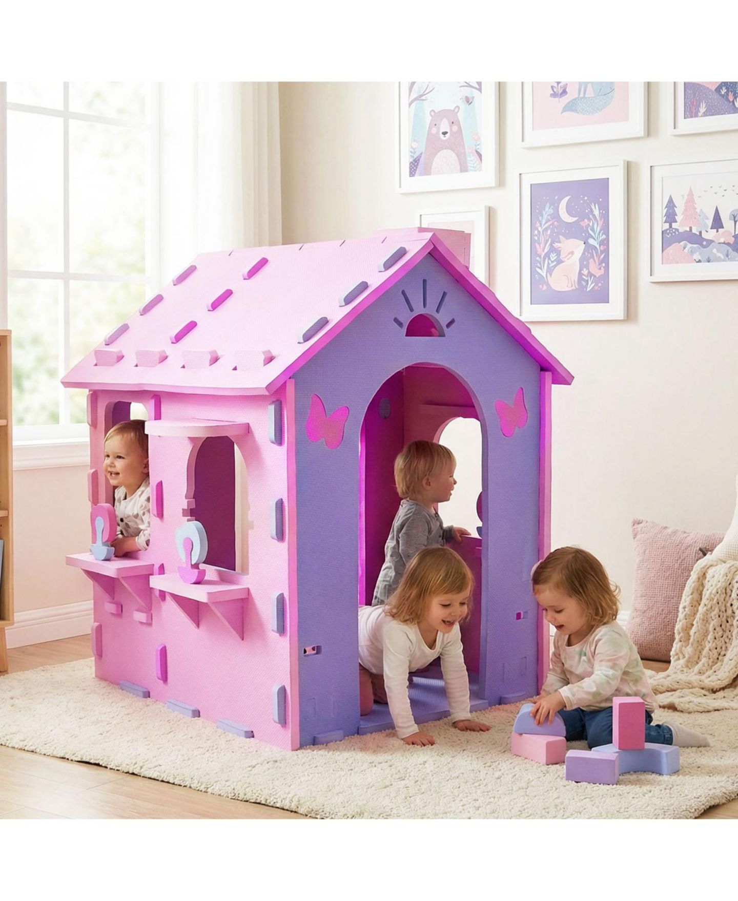 Детская игрушка Slickblue Indoor Cottage Roof and Chimney 1-Piece Playhouse, Ages 18 Months+, цвет: Розовый / Фиолетовый — фото 4