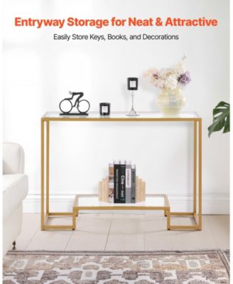 Tempered Glass 2-Tier Console Table with Metal Frame and Anti-Tip Device