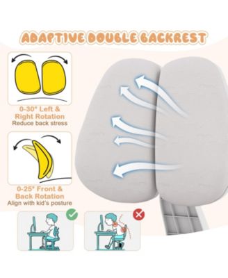 Kids Study Chair with Double Backrest, Adjustable Height and Footrest