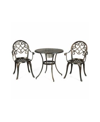 3PCS Outdoor Cast Aluminum Bistro Set with Removable Ice Bucket & Adjustable Feet