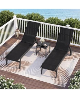 Set of 2 Patio Lounge Chairs with Wheels and 6-Level Adjustable Backrest