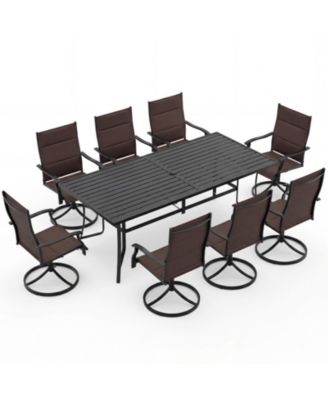  9-Piece Swivel Chair Patio Dining Set with 76 in Table and Umbrella Hole for 8