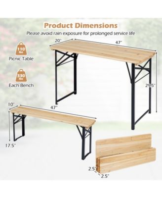 3-Piece Folding Picnic Table and Bench Set, Fir Wood Portable Outdoor Dining